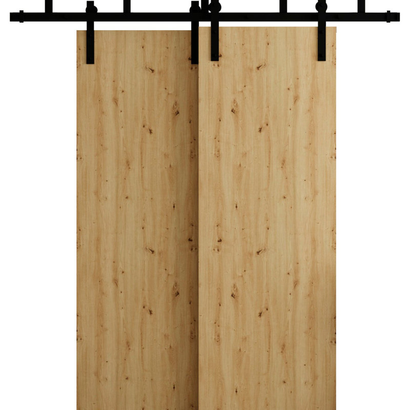 Portes de grange coulissantes pour garde-robe de grange - ESSENTIEL 8001 - Ensemble de quincaillerie de rails modernes de 6,6 pi - Portes de garde-robe de chambre en bois massif