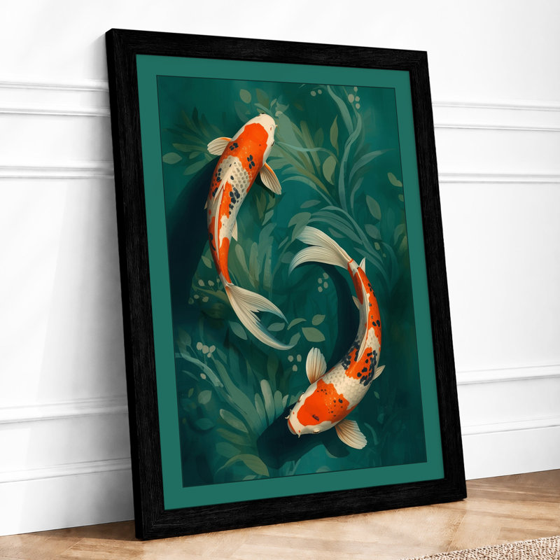 Koi In Teal Water Japandi - Print, Black, A4 - 29.7 x 21.0 cm