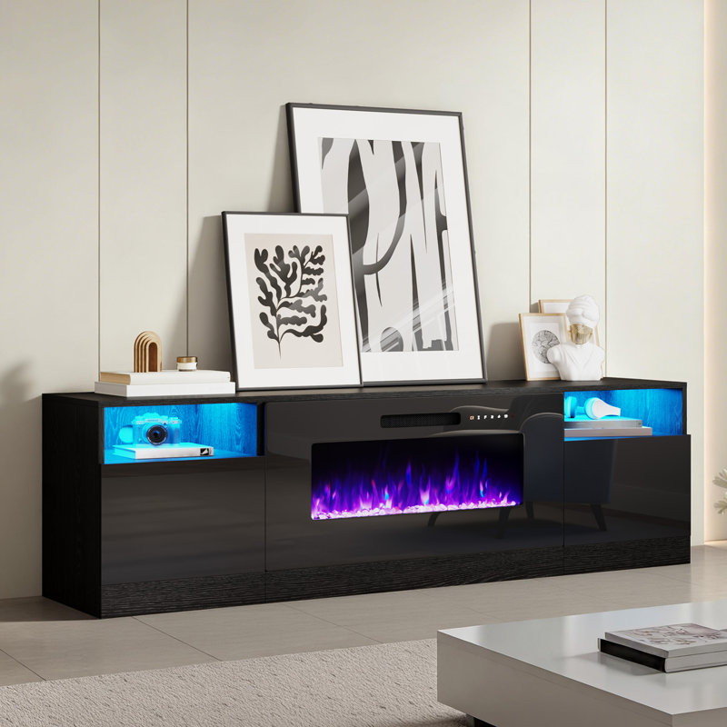 Bhhatu 80" Fireplace TV Stand with 40" Electric Fireplace, Black, 80" W