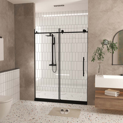Frameless Tempered Glass Shower Door with Safety Film and Stainless Steel Handle