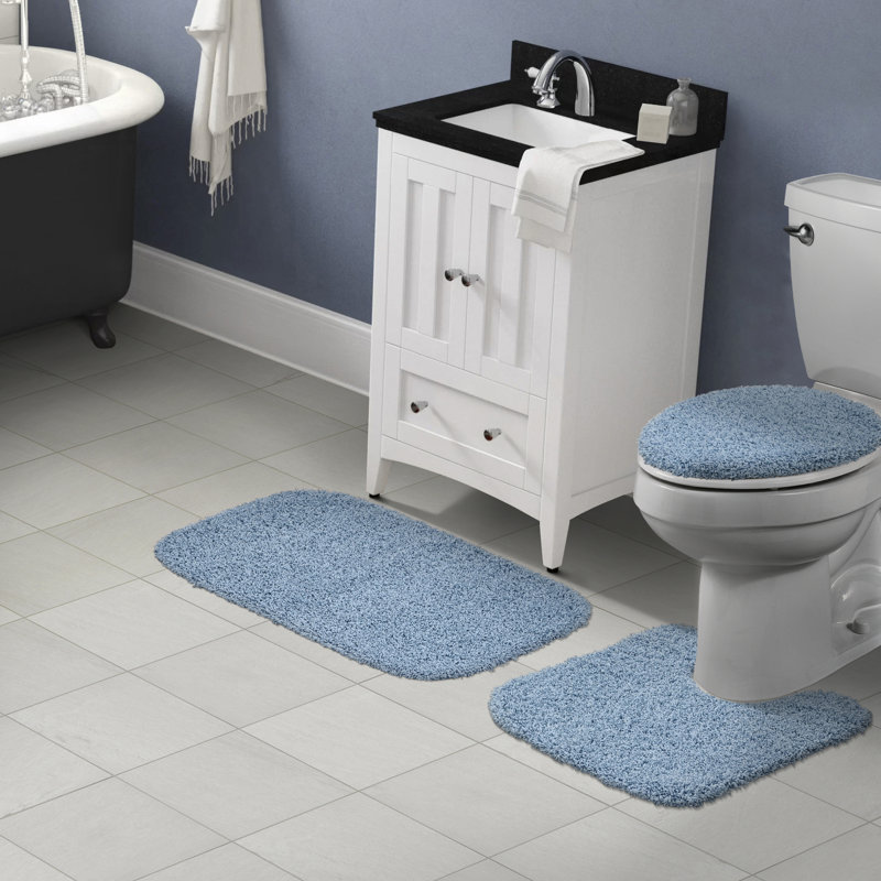 Ensemble de 3 tapis de bain antidérapants en nylon Dextra, Bleu bassin