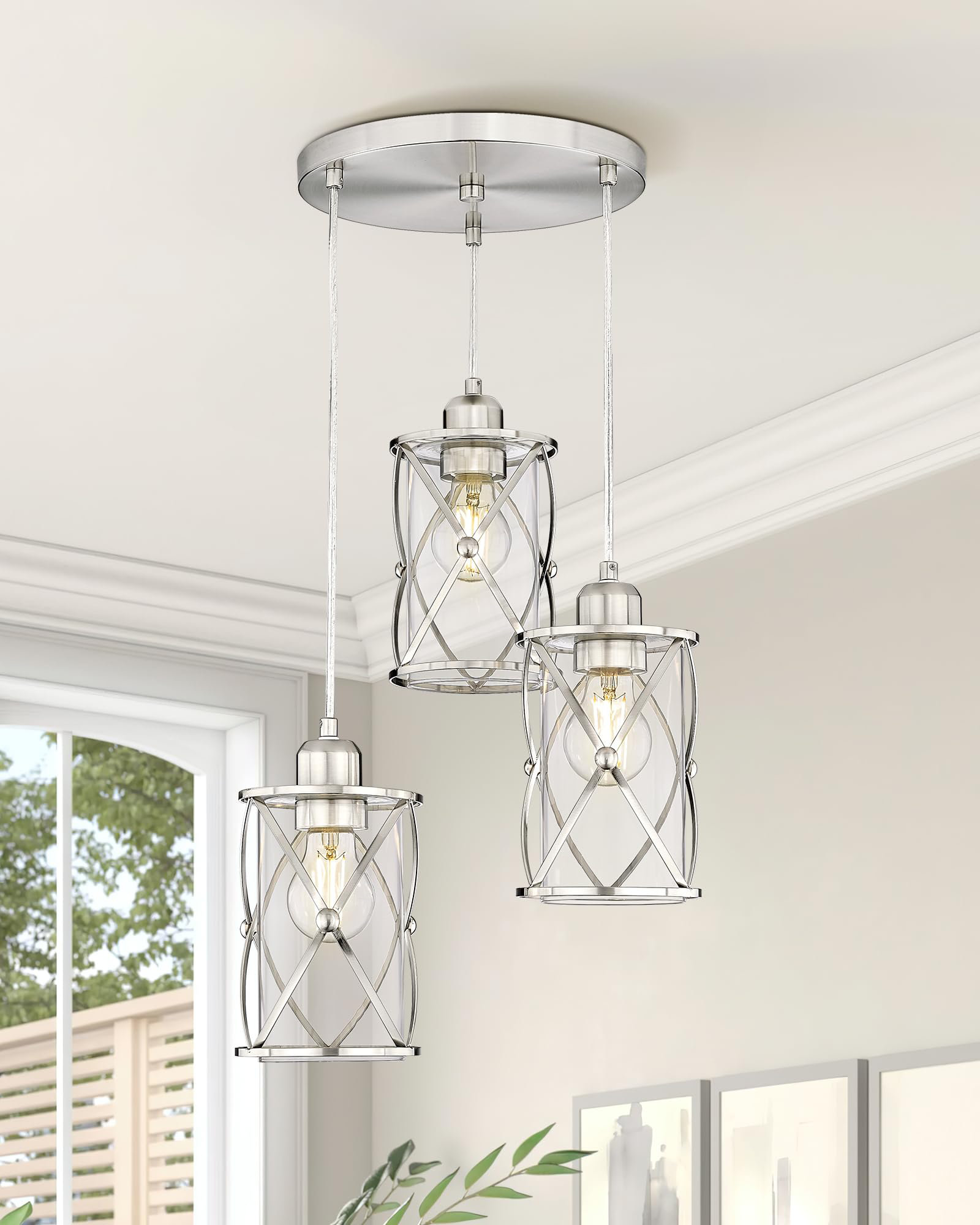 Everly Quinn Brushed Nickel Dining Room Chandelier Light Fixture, 3