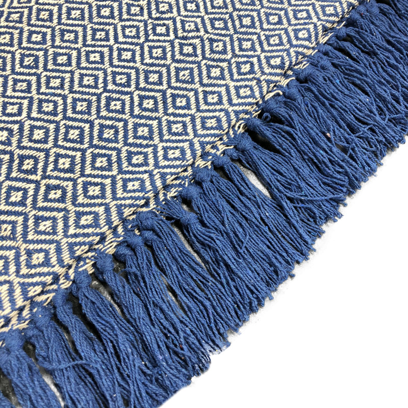 Plain Weave / Muslin Throw Blanket, Throw, Blue/Ivory Diamond