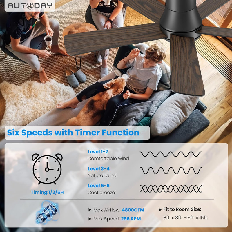 Ventilateur de plafond à profil bas avec lumière, 256 tr / min, Noir, 42 po de largeur