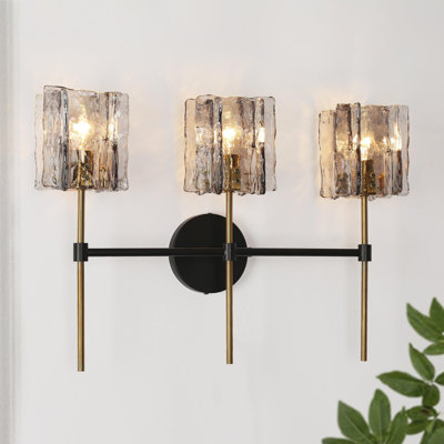 Luminaire de salle de bain moderne à 3 lumières à intensité variable en verre gris Quitman certifié ETL