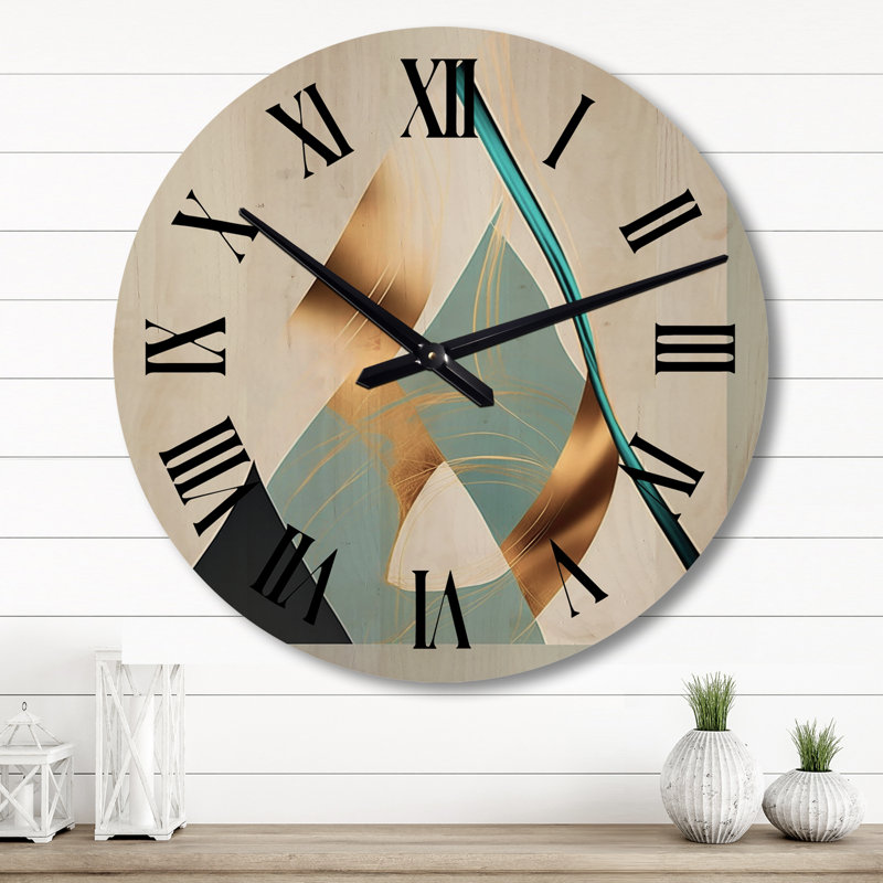 Horloge murale moderne bleu sarcelle et or Ascenscion, Grand