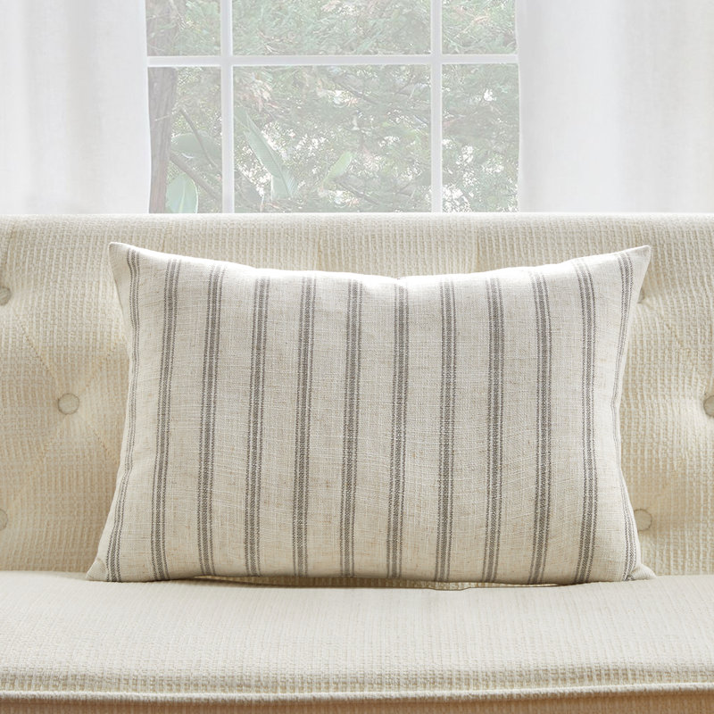  Coussin décoratif en lin rayé réversible, Rayures beiges, H 16 po x l 24 po x P 0,25 po, Sans insert de coussin