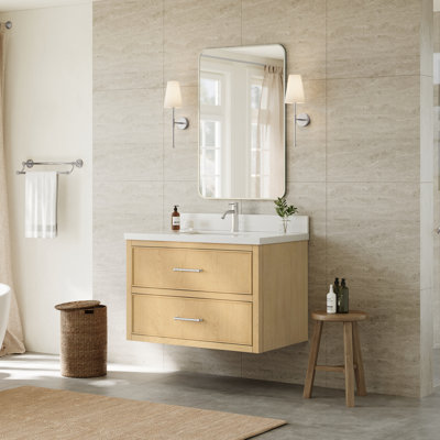 Meuble-lavabo mural simple en chêne scandinave Isola, 36 po Isola