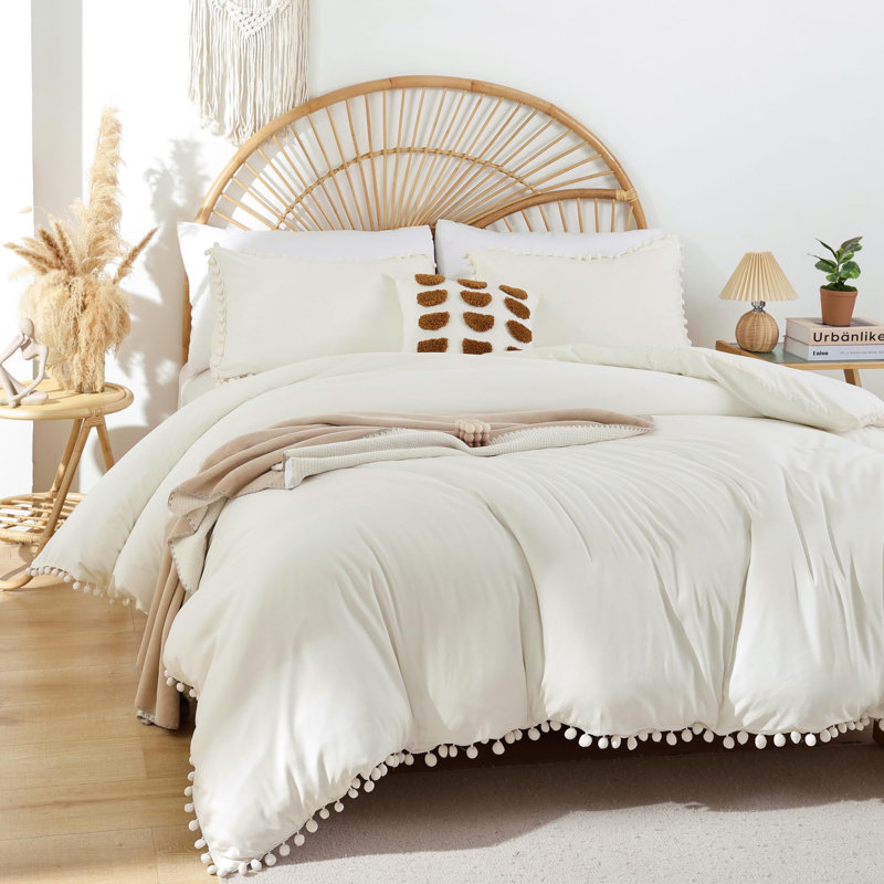 Ensemble d'édredon toutes saisons à franges 2 pièces, literie douce en microfibre OEKO-TEX pour le décor de la chambre