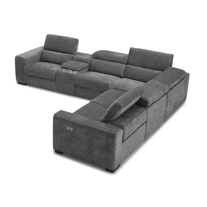 Leion 138" W Reversible Power Reclining Sectional with Storage Console , Dark Gray Polyester Blend