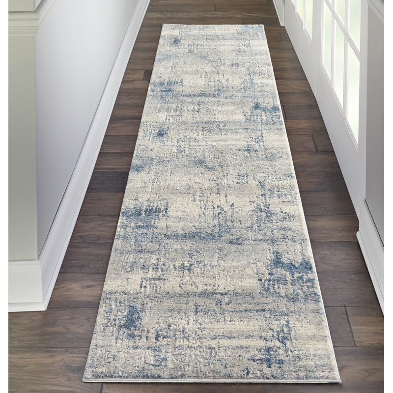 Tapis intérieur gris / bleu / ivoire Ariaya, Tapis de couloir 2 pi 2 po x 7 pi 6 po