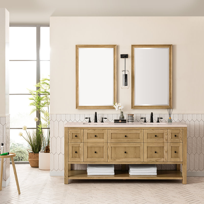 Breckenridge 72'' W Double Vanity, Light Natural Oak, Carrara White, 8" Widespread