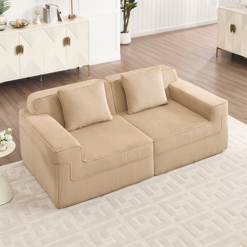 Canapé modulaire à 2 places sans siège, canapé modulaire Cloud avec assise profonde et canapé modulaire moderne à 2 places avec coussins décoratifs