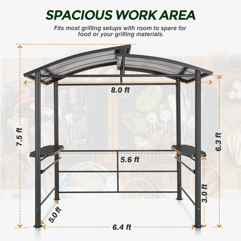 8 Ft. W x 5 Ft. D Polycarbonate Hardtop Steel Grill Gazebo