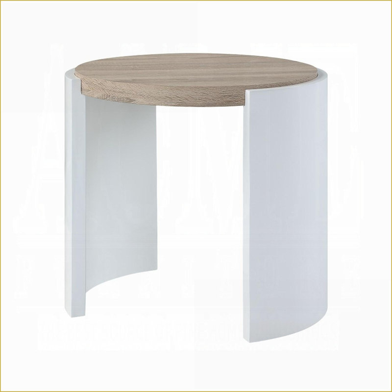Table basse avec plateau en chêne blanc lustré et base traîneau, facile à nettoyer et durable