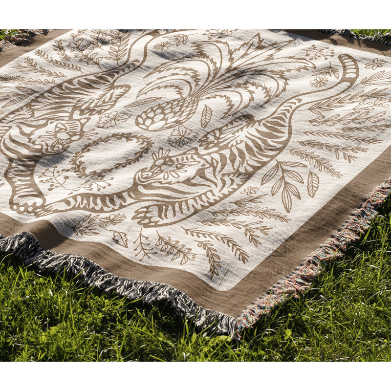 Jeté en mélange de coton Hero Tiger, Sarcelle / blanc cassé, L 70 po x l 50 po