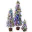 Ensemble de 3 sapins de Noël enneigé pré-éclairés, modes à DEL réglables, base de pot en toile de jute pour le style des Fêtes, ensemble de 3