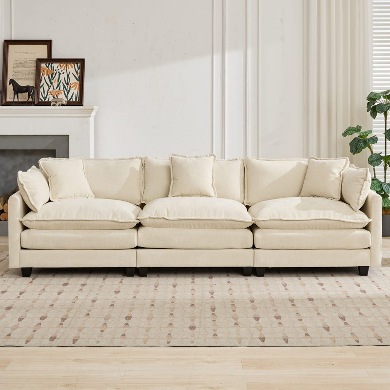 Très grand canapé modulaire Schmucker, Beige, H 33 po x l 113,8 po x P 35 po