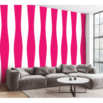 Papier peint adhésif pelez et collez à rayures verticales rose et blanc avec un joli bébé pour la page Web Papier autocollant amovible pour décoration murale H 100 po x l 144 po
