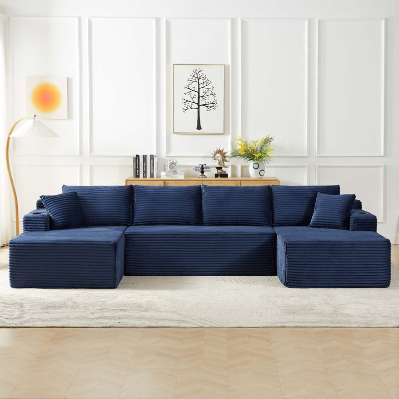 Ensemble de canapé modulaire compressible en forme de U, canapé modulaire de style minimaliste, canapé en tissu velours côtelé pour le salon