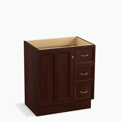 Base de meuble-lavabo 30 po Damask® seulement avec porte-pieds, 1 porte et 3 tiroirs à droite