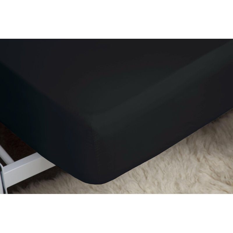 Plain Dye 200 TC Egyptian-Quality Cotton Egyptian Cotton Fitted Sheet, Black, Single (3')