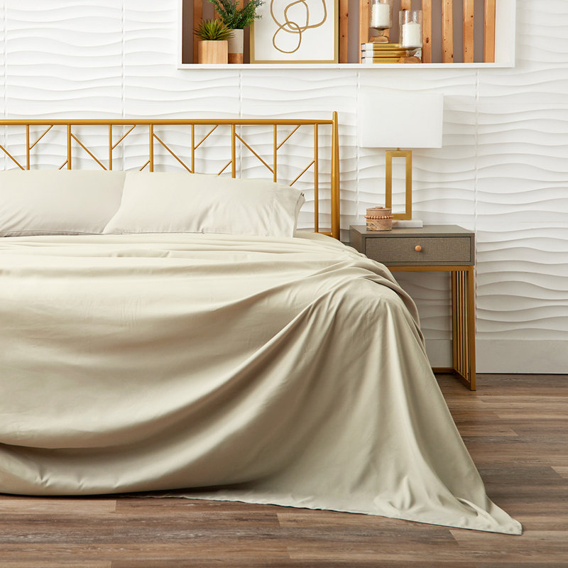 Cream Twin XL Organic Bamboo Cotton Microfiber Bed Sheet Set