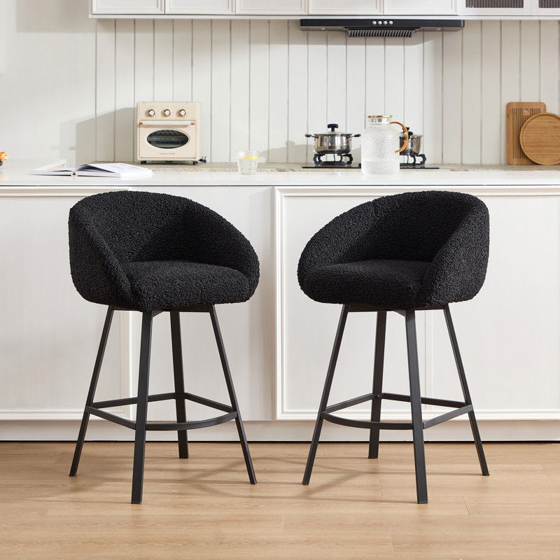 Tabouret de bar Sherpa 26,6 "avec structure en métal Absalom, 2, Noir Sherpa