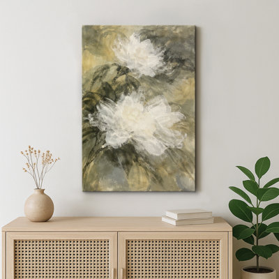 «Neutral White Floral Abstract Art», images de chambre à coucher, impression sur toile encadrée