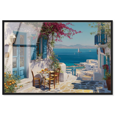 "Citrus Bright Sea Cafe II", impression murale encadrée à motif acrylique bord de mer par Notoriart, cadre noir, 30 x 20
