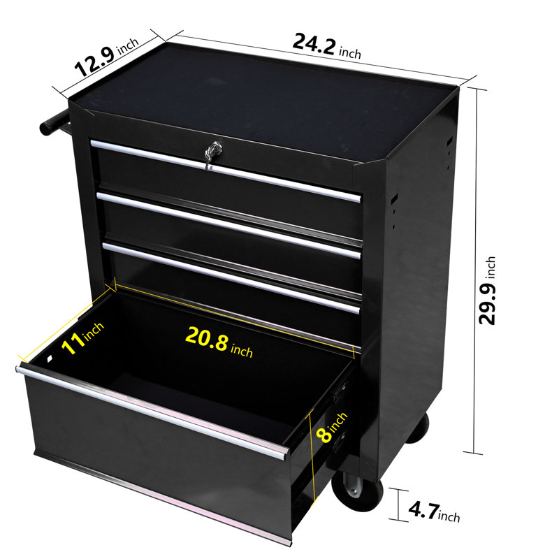 Boîte à outils roulante 4 tiroirs avec système de verrouillage - Garage
