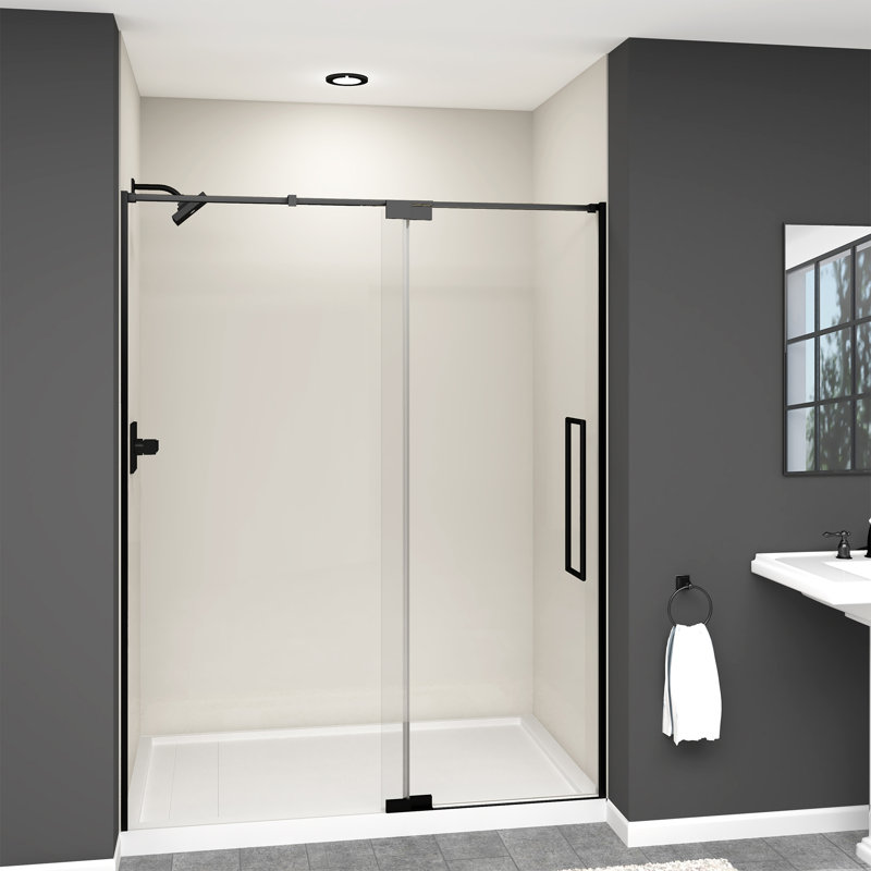 Porte de douche pivotante 60 po x 76 po avec verre transparent Irene, Noir mat