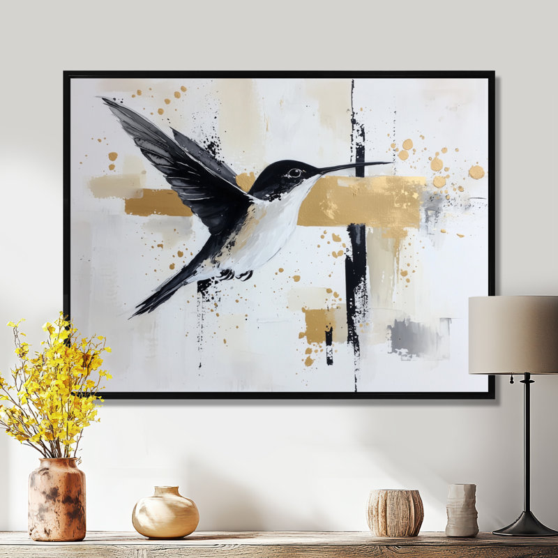 Aquarelle abstraite colibris, vol I - impression murale de colibri, H 24 po x l 32 po, Noir