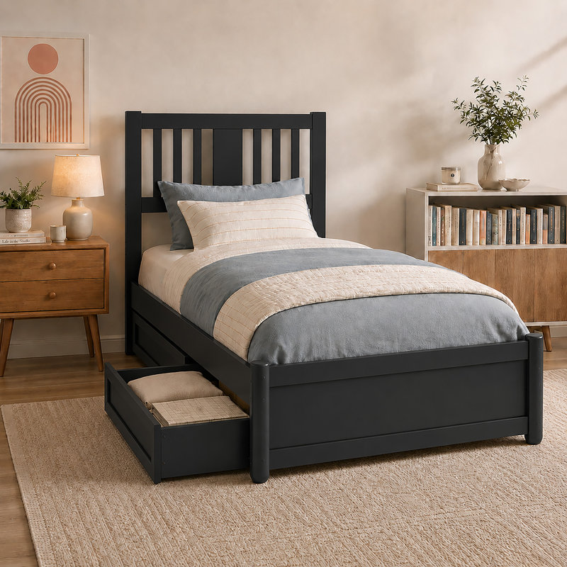 Lit plateforme avec rangement en bois Graham, Twin XL, Black