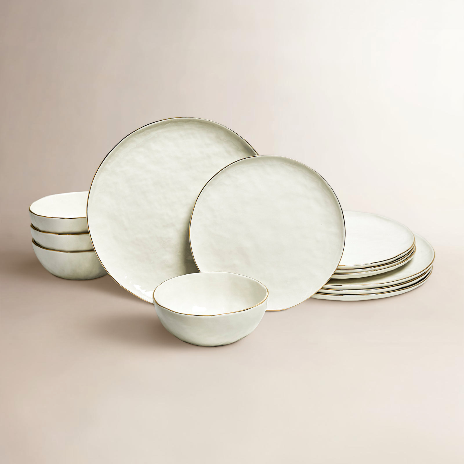 Sango Gansevoort 12-Piece White Stoneware Dinnerware Set – Service for 4, Plate & Bowl Set