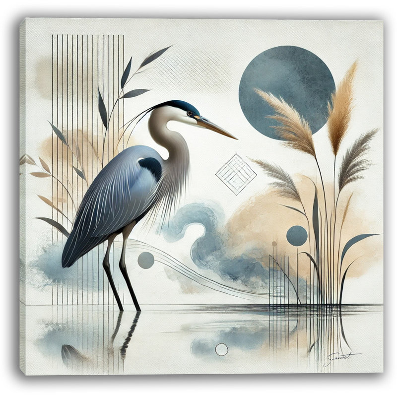 "Abstract Elegance Blue Heron", impression sur toile, H 20 po x l 20 po x P 1,5 po