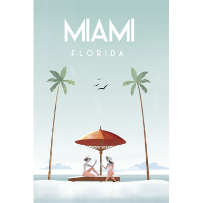 Illustrated Miami Beach II by Arctic Frame - Wrapped Canvas Print