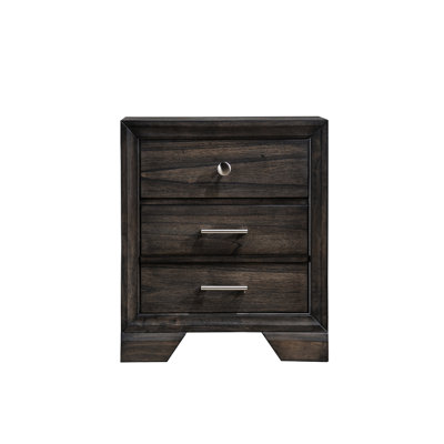 Gray Nightstand, Contemporary, 2 Drawers, Dark Wood Grain Finish, Metal , 23.6" X 16.3" 26.5", Bedside Piece - Drawer Contemporary Grain, Depth, Width