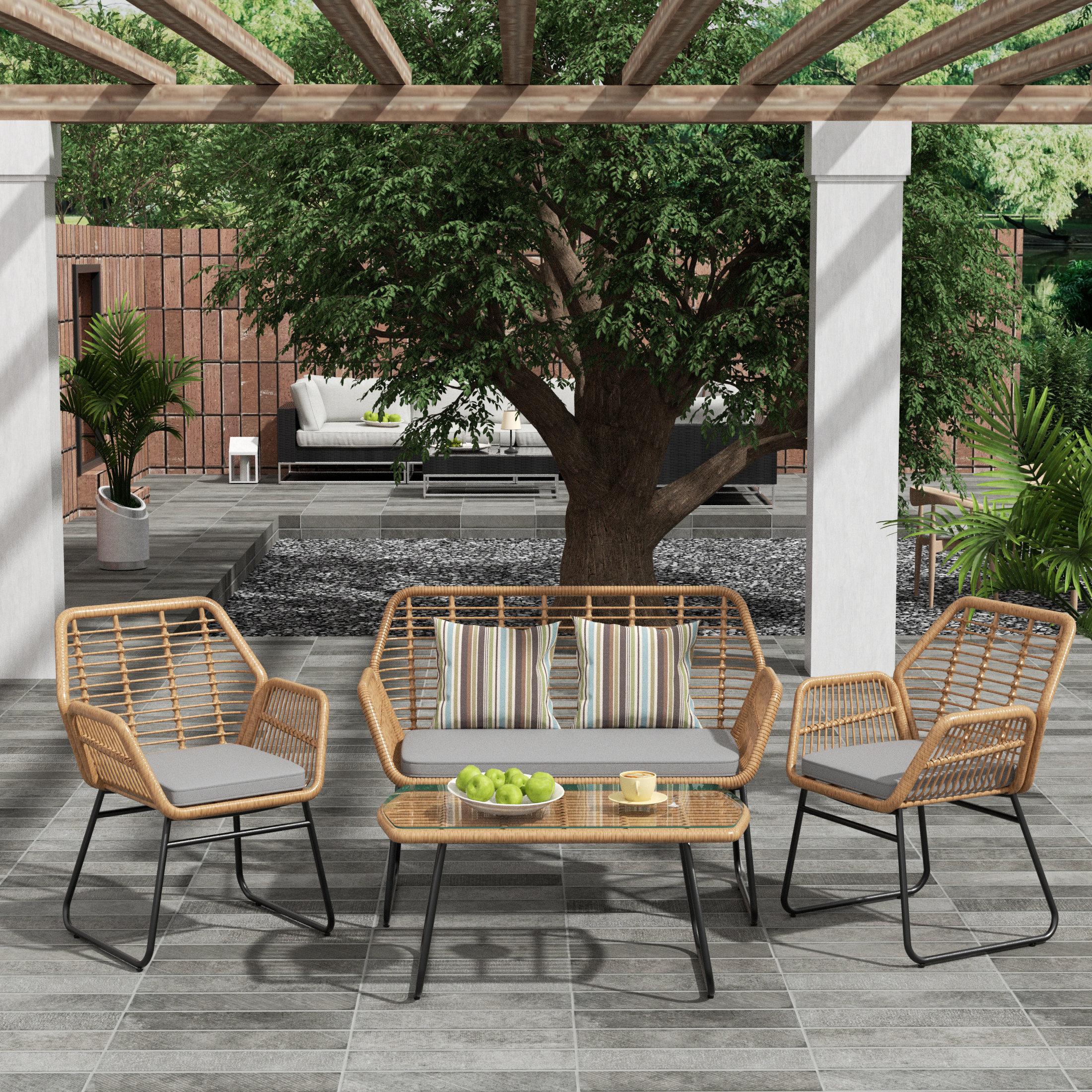 Mistana Evins 4 Person Outdoor Seating Group with Cushions