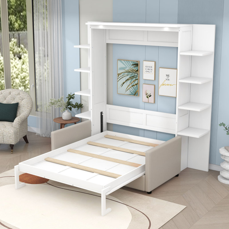 Grand lit escamotable avec canapé, Blanc