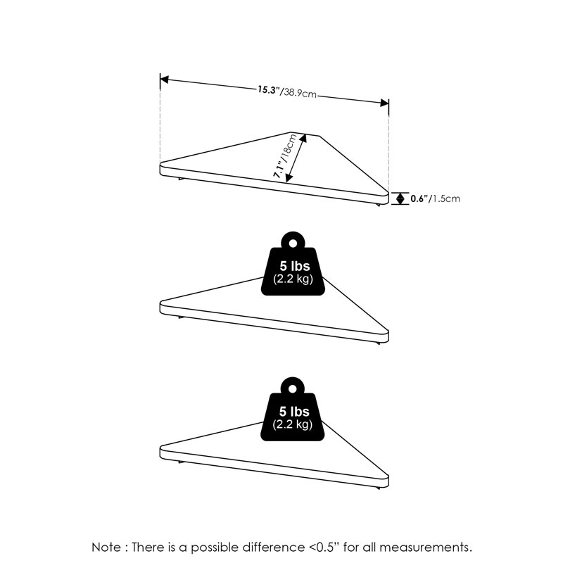 Belby Triangle Corner Floating Shelves, Wall Mount Display Shelf, Set of 3, White