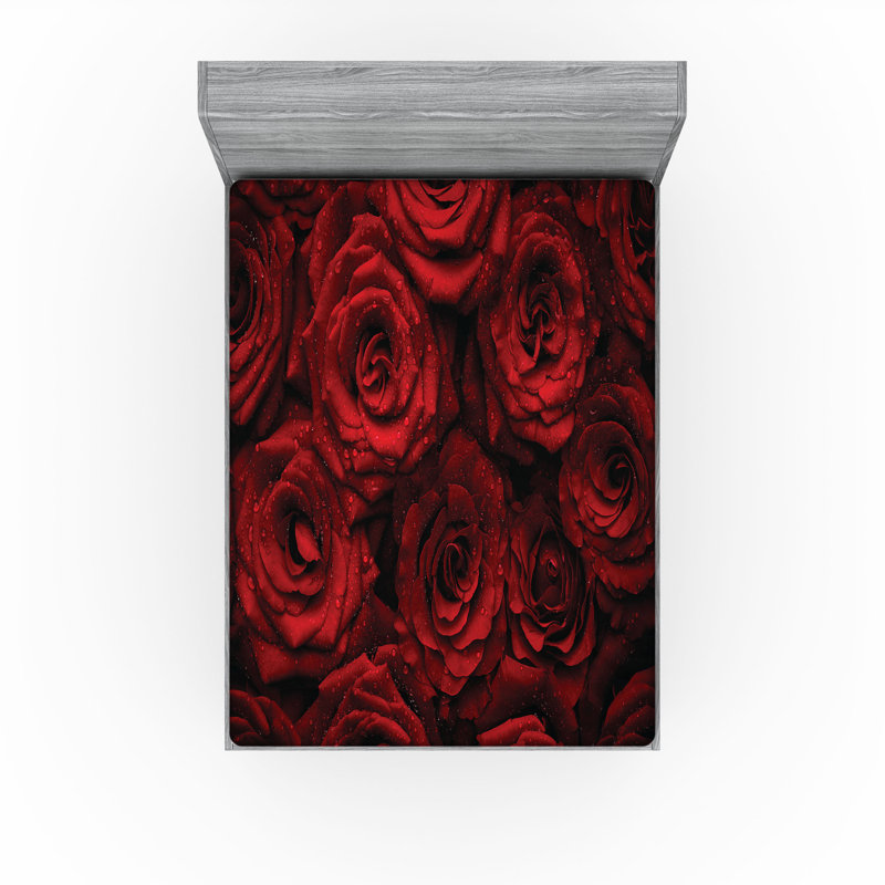 Ambesonne Fitted Sheet 2-Pack, Black/Red Floral, King Fitted Sheet