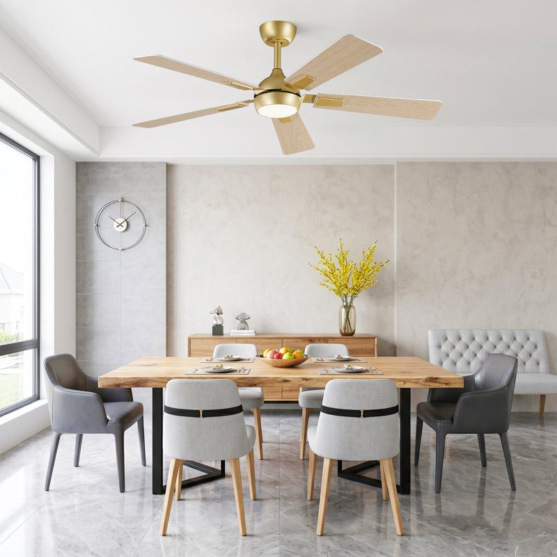 Vaczon 52" Smart Dimmable LED Ceiling Fan with 3CCT Lights, Remote/APP Control, Double-Sided Wood Blades, 6-Speed Reversible DC Motor, Adjustable Height