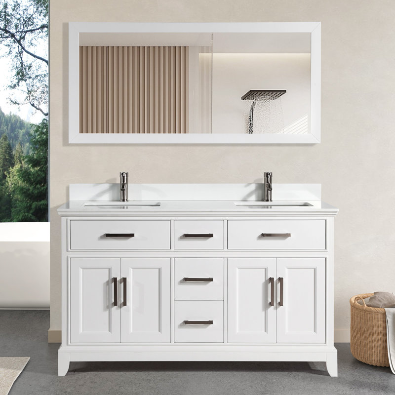  60" Double Bathroom Vanity Set with Mirror, White