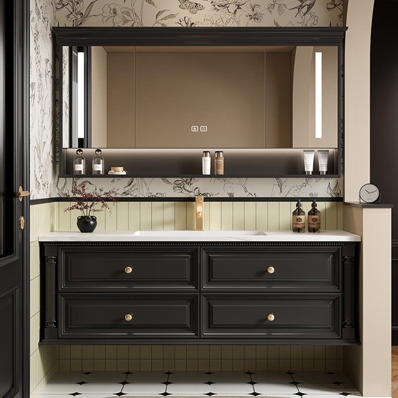 Retro simple American-style bathroom cabinet, Black, 51"