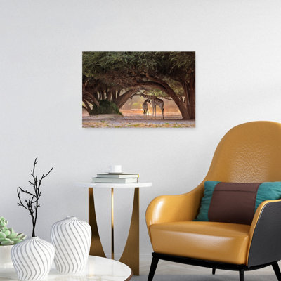 Mother Giraffe And Calf Peaceful Serene Tranquil Giraffe Nature Wildlife Wall Art Print by Giuseppe DAmico - Wrapped Canvas Print