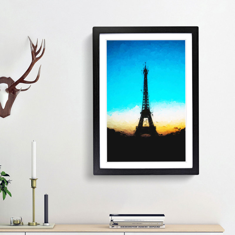 Eifel Tower in Paris France in Abstract - Picture Frame Graphic Art Print, 65cm H x 48cm W x 2cm D, Black Framed
