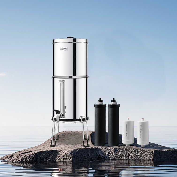 2.25G Gravity-fed Water Filter Countertop System Stainless Steel 4 Filters
