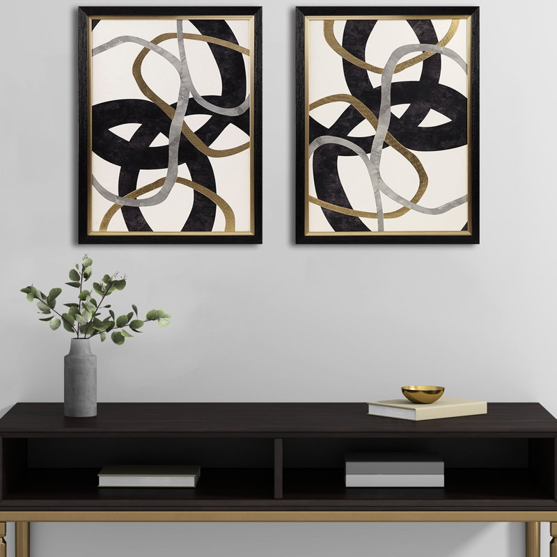 Toile abstraite dorée, décor encadré 2
