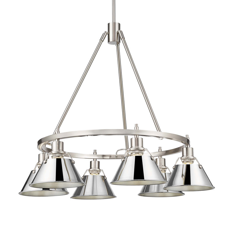 Felda 6 - Light Steel Dimmable Cone Chandelier, Chrome, Pewter